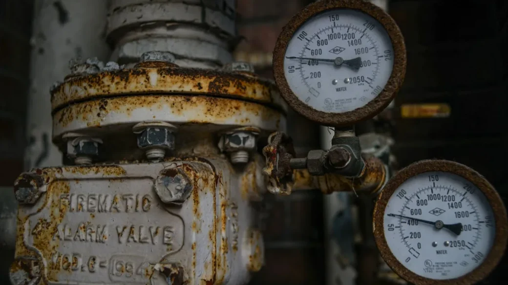 Boiler pressure gauge reading around 1 bar at idle