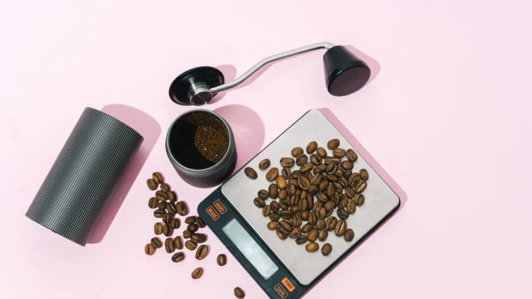 Weighing an 18-gram dose in the portafilter basket before tamping